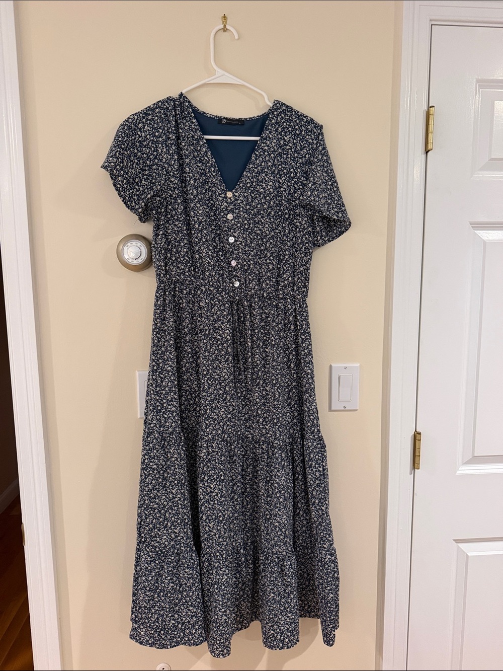 Women's Navy Floral Button-Front Maxi Dress